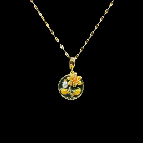 Flower and Pearl Enamel Pendant Necklace with Pearl Accent - Picture 11 of 16